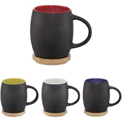 Tazza in ceramica Heart con coperchio in legno da 400 ml - cod. P100466