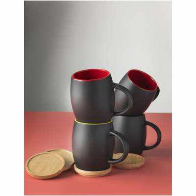 Tazza in ceramica Heart con coperchio in legno da 400 ml - cod. P100466
