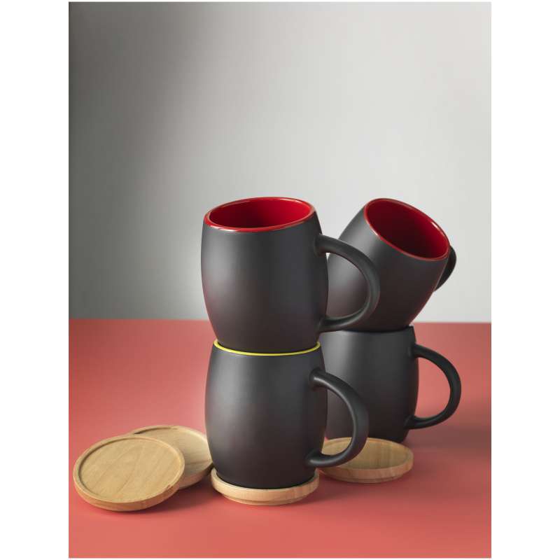 Tazza in ceramica con coperchio in legno da 400 ml - cod. P100466