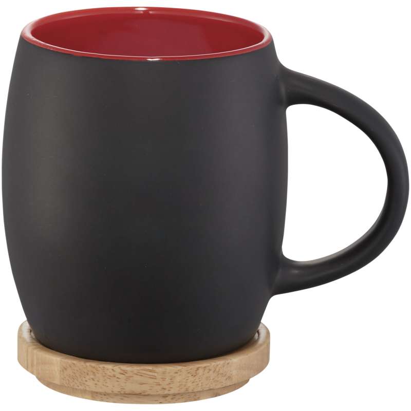 Tazza in ceramica con coperchio in legno da 400 ml - cod. P100466