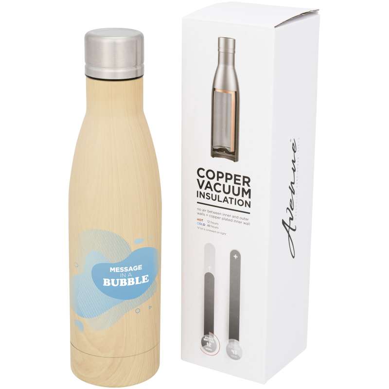 Borraccia termica con isolamento sottovuoto in rame effetto legno da 500 ml Vasa - cod. P100515