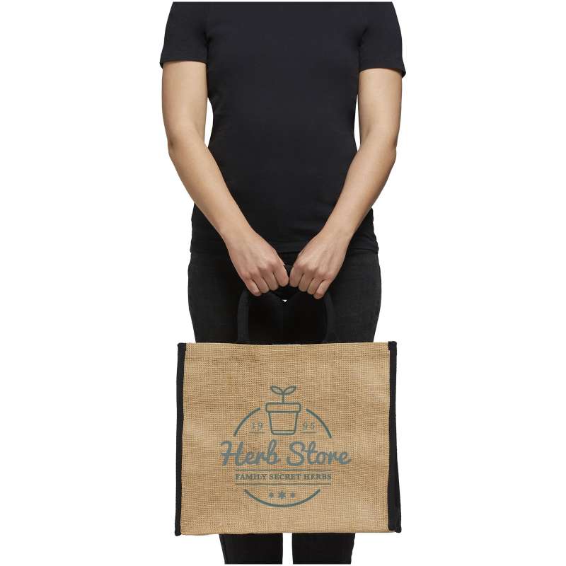Shopper in juta stampate con scritte f.to 40x35x20 cm. - cod. P120182