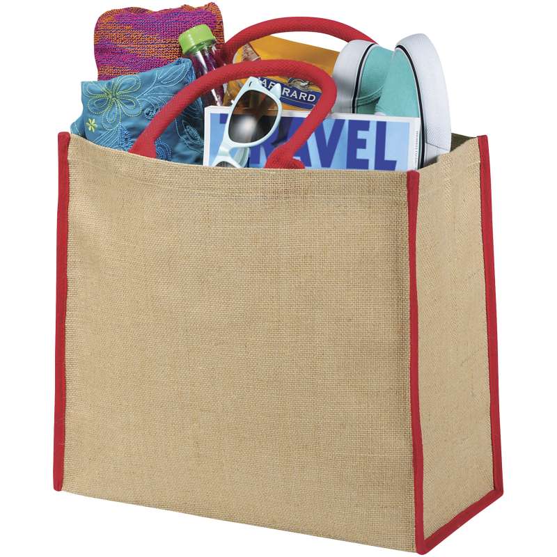 Shopper in juta stampate con scritte f.to 40x35x20 cm. - cod. P120182