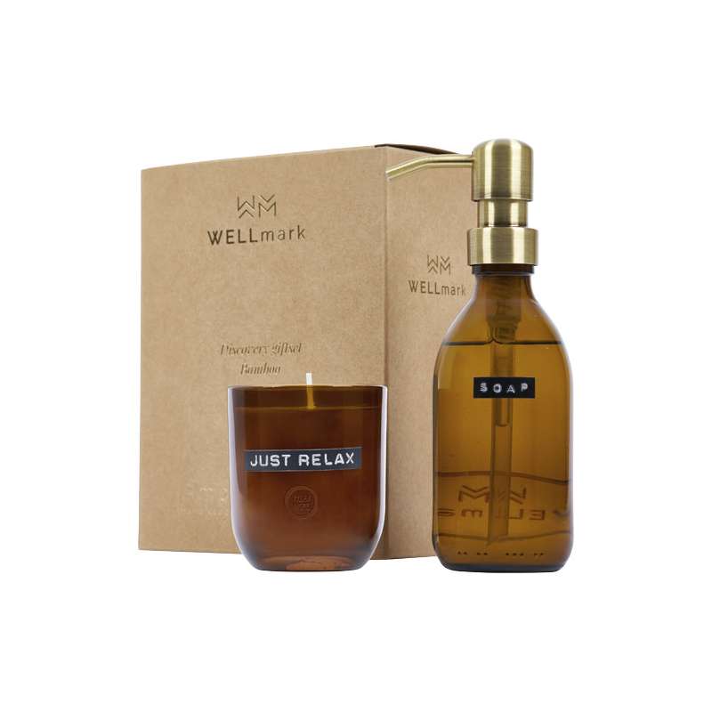 Set di dispenser sapone per le mani da 200 ml e candela profumata da 150 g con fragranza di bambù Wellmark Disco - cod. P126308