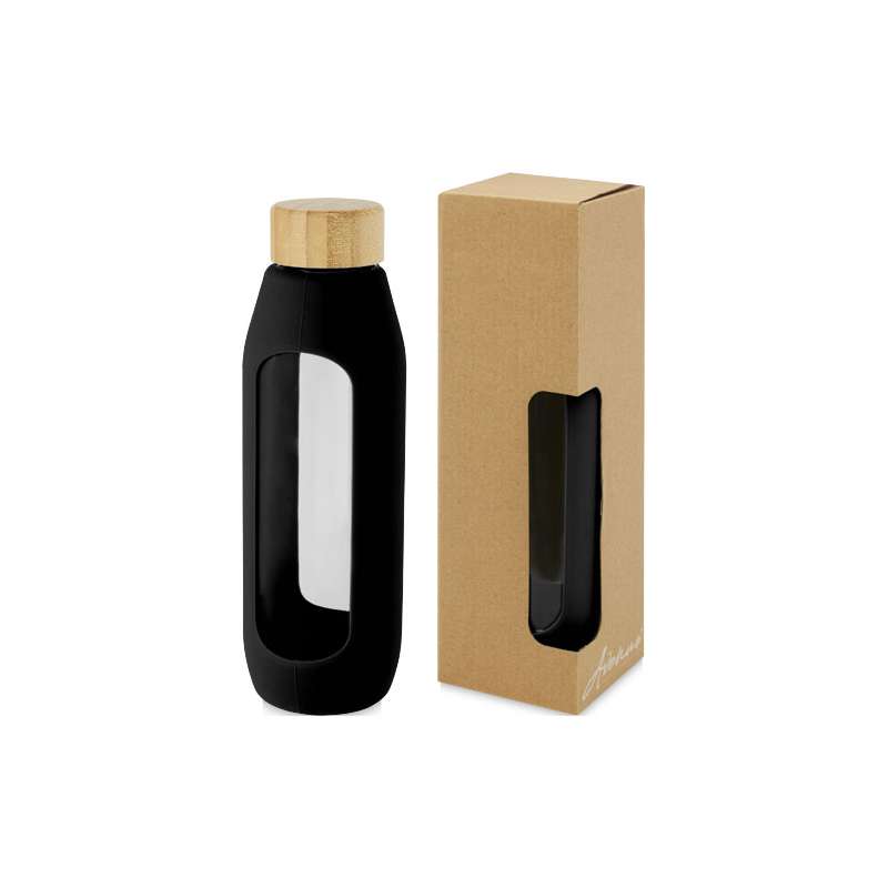 Borraccia in vetro borosilicato da 600 ml con impugnatura in silicone Tidan - cod. P100666