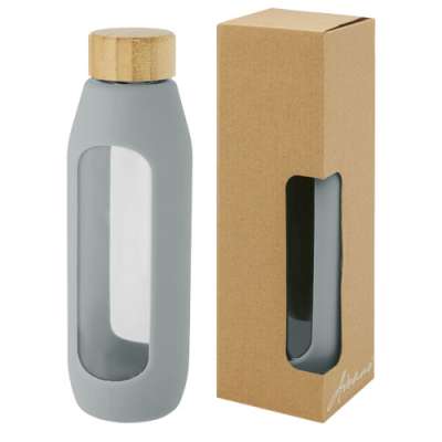 Borraccia in vetro borosilicato da 600 ml con impugnatura in silicone Tidan - cod. P100666