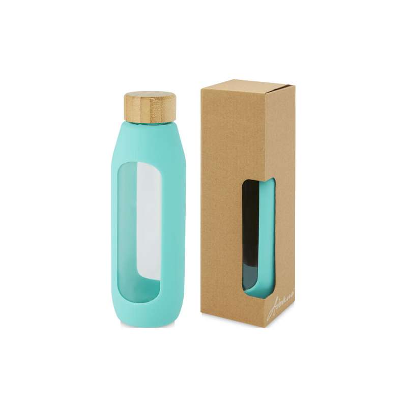 Borraccia in vetro borosilicato da 600 ml con impugnatura in silicone Tidan - cod. P100666