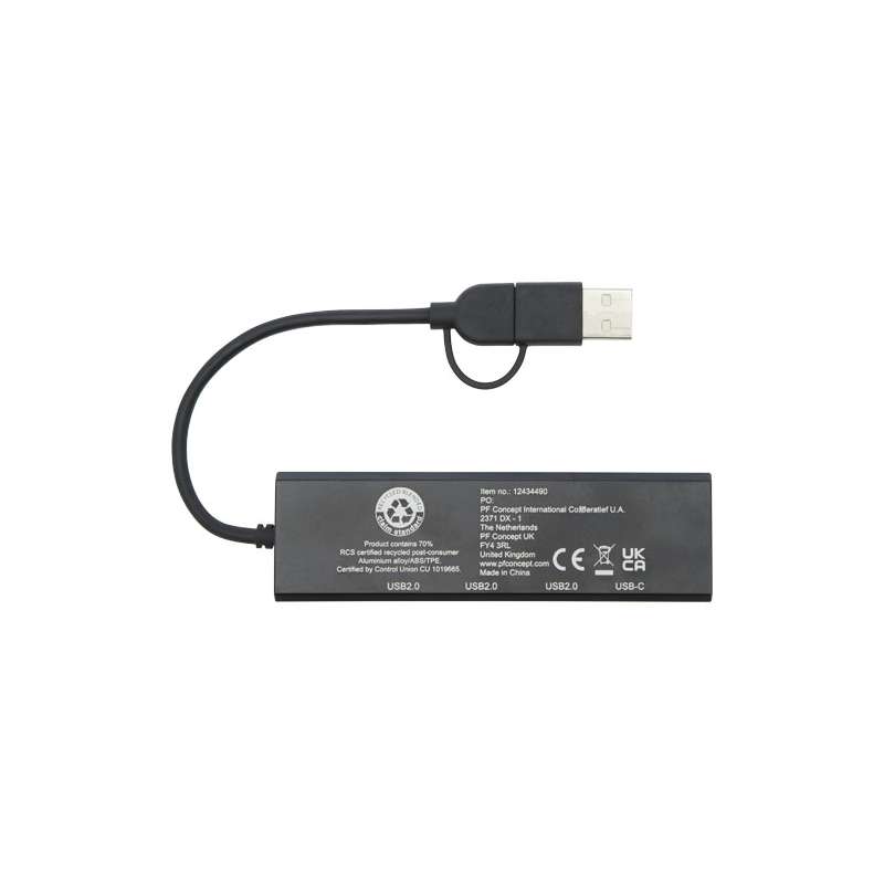 Hub USB 2.0 in alluminio riciclato RCS Rise - cod. P124344