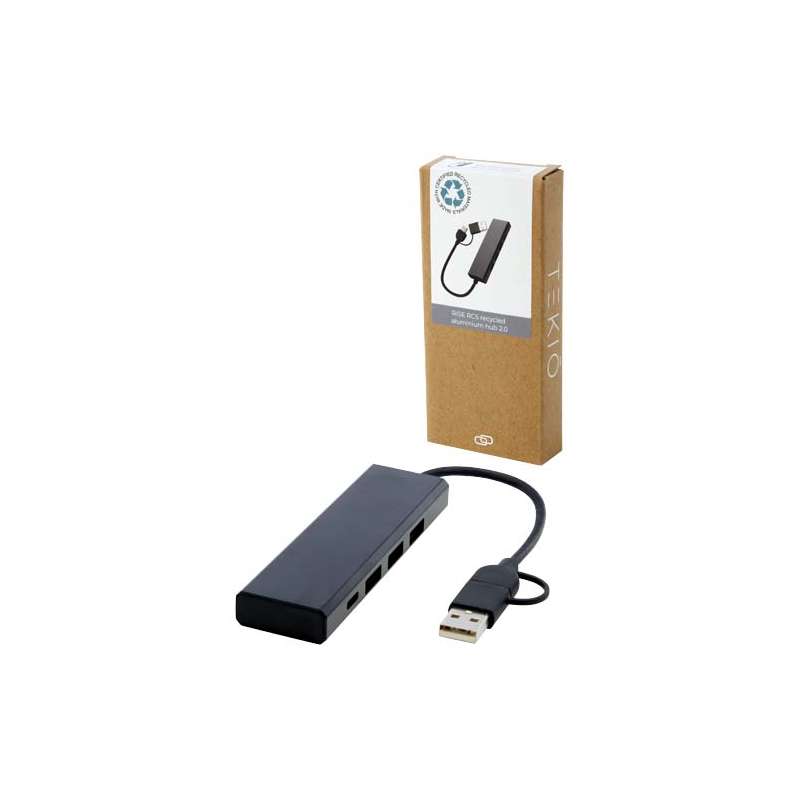 Hub USB 2.0 in alluminio riciclato RCS Rise - cod. P124344