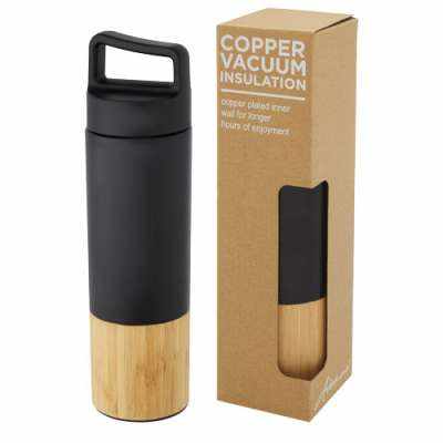 Borraccia termica in acciaio inossidabile da 540 ml con isolamento sottovuoto in rame e parete esterna in bambù - cod. P100669