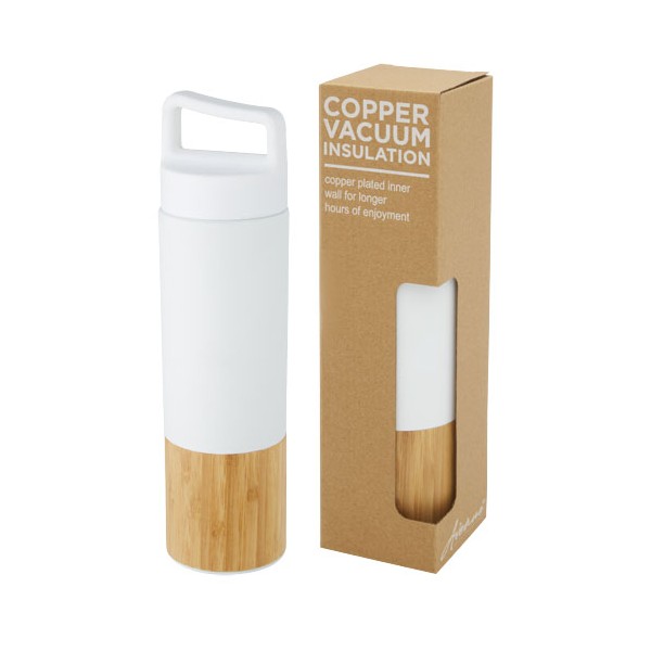 Borraccia termica in acciaio inossidabile da 540 ml con isolamento sottovuoto in rame e parete esterna in bambù  - cod. P100669