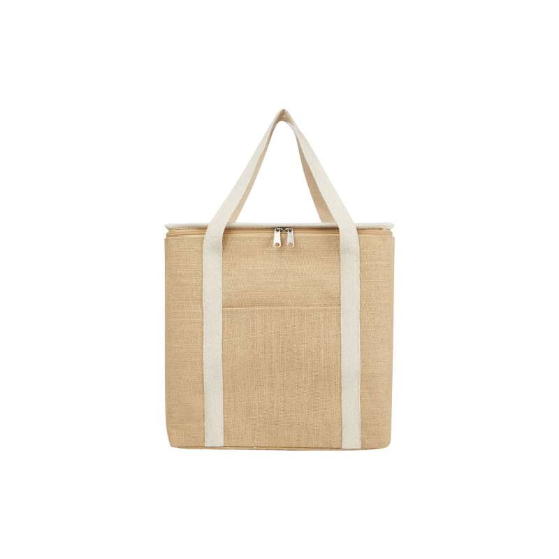 Borsa termica in juta con scritte stampate f.to 32x32x19 cm. - cod. P120676