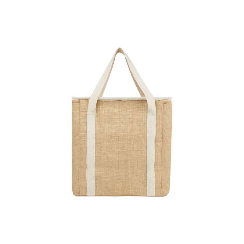 Borsa termica in juta con scritte stampate f.to 32x32x19 cm. - cod. P120676