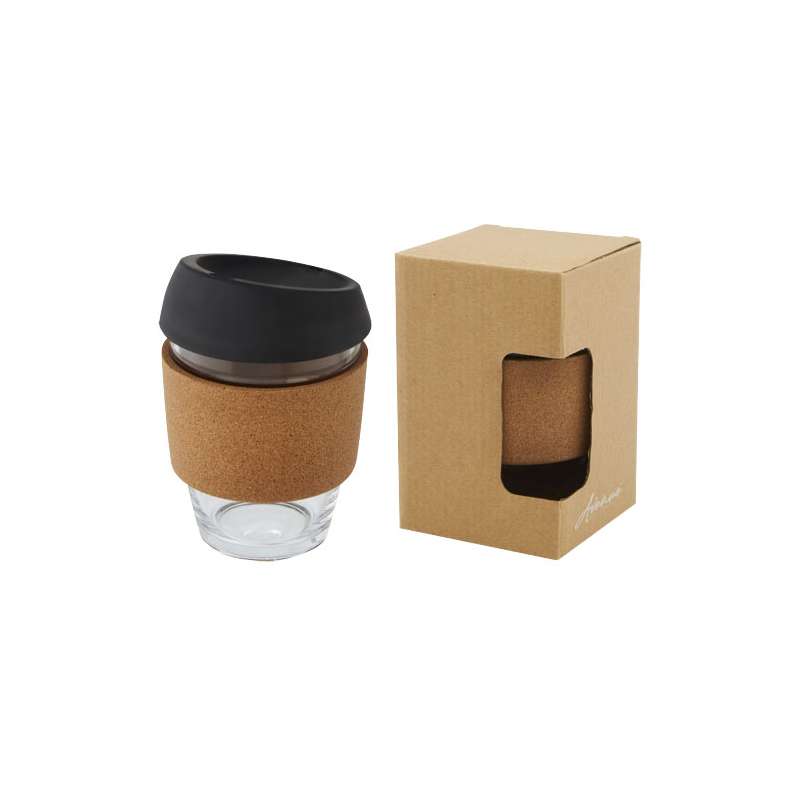 Bicchiere da 360 ml in vetro con impugnatura e coperchio - cod. P100665