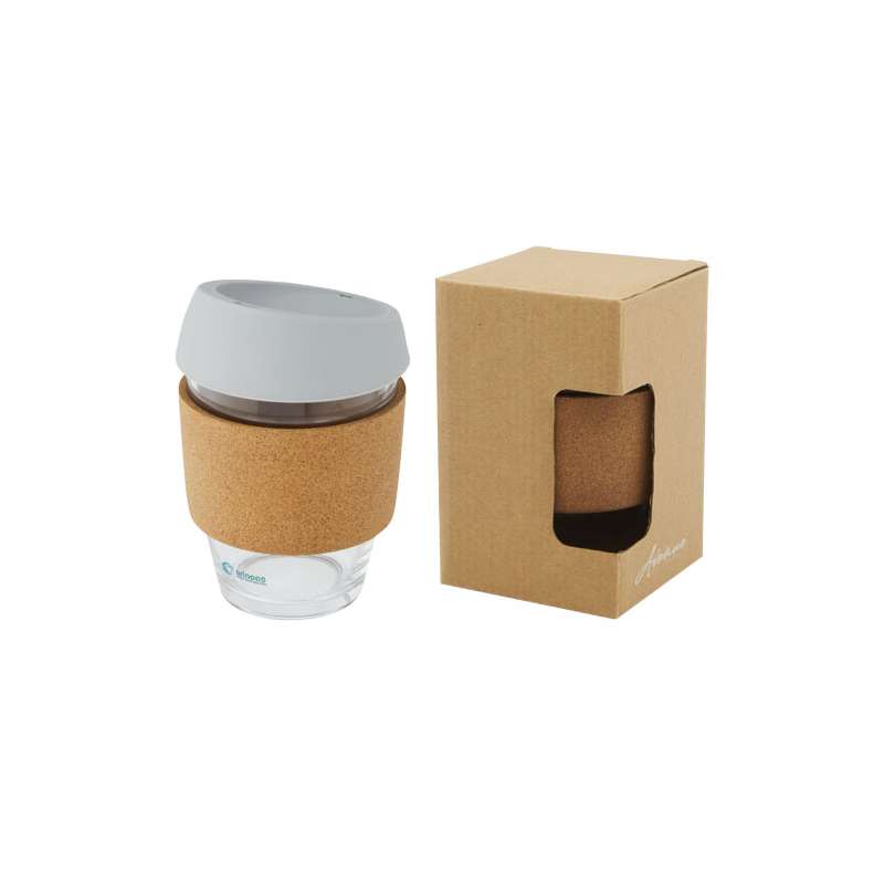 Bicchiere da 360 ml in vetro con impugnatura e coperchio - cod. P100665