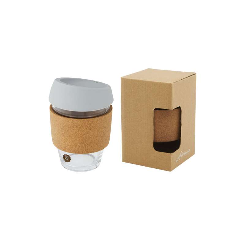 Bicchiere da 360 ml in vetro con impugnatura e coperchio - cod. P100665