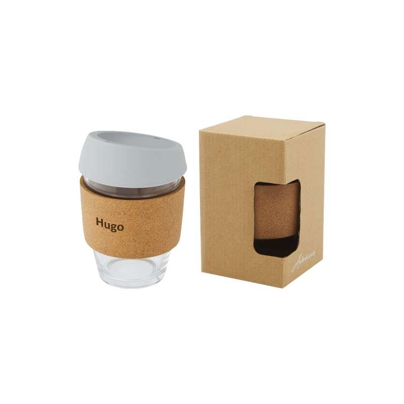 Bicchiere da 360 ml in vetro con impugnatura e coperchio - cod. P100665