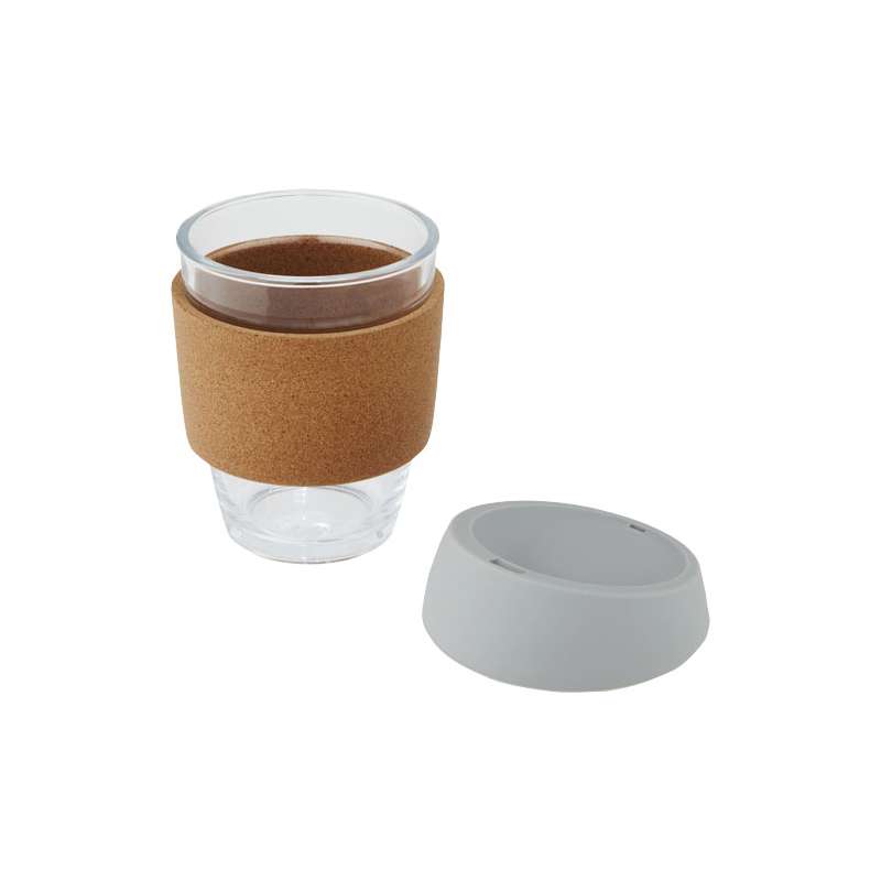 Bicchiere da 360 ml in vetro con impugnatura e coperchio - cod. P100665