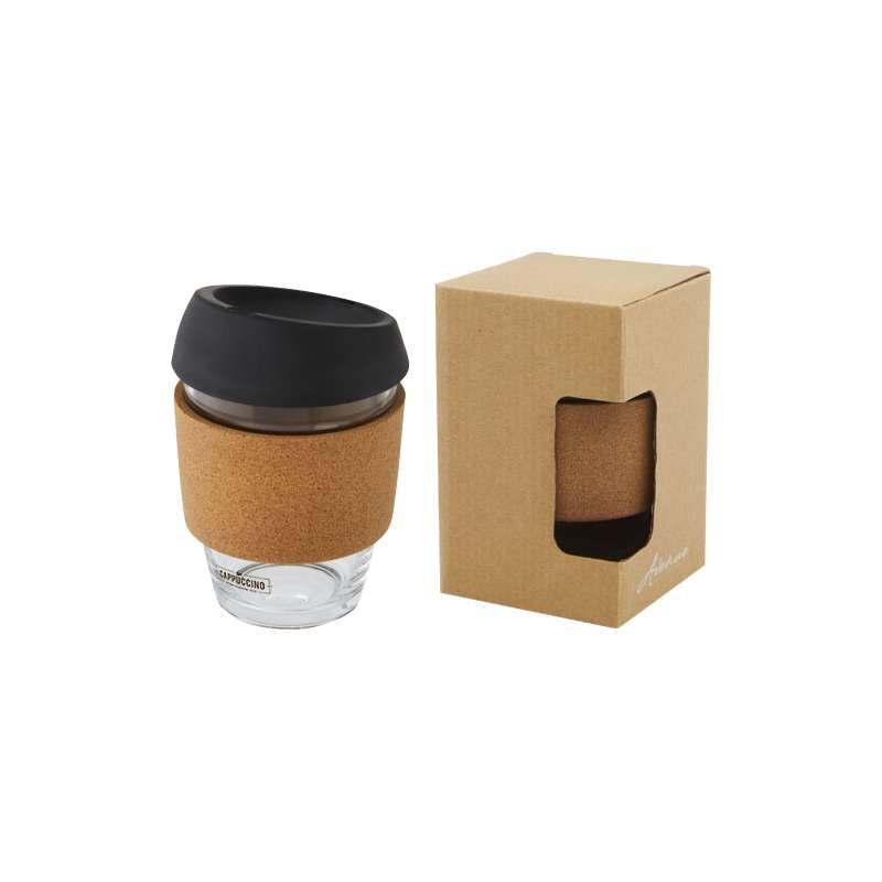 Bicchiere da 360 ml in vetro con impugnatura e coperchio - cod. P100665