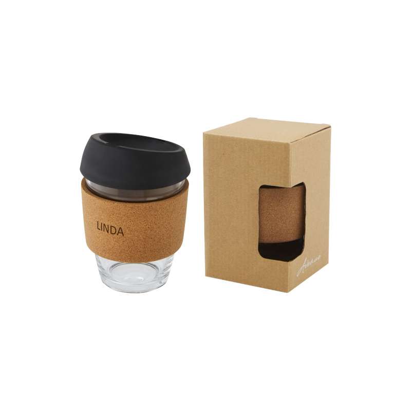 Bicchiere da 360 ml in vetro con impugnatura e coperchio - cod. P100665