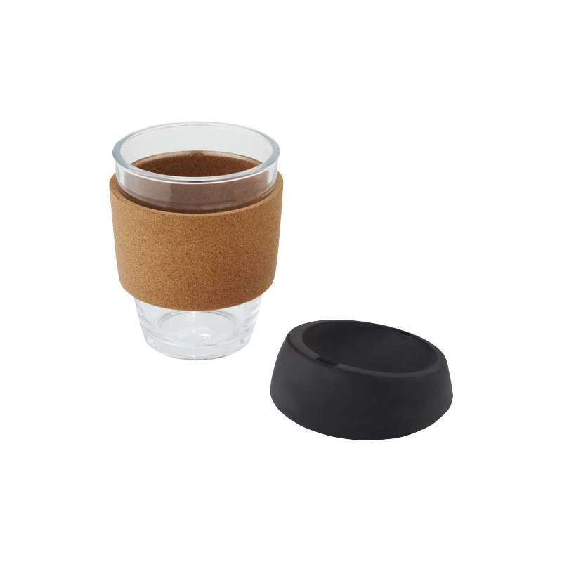 Bicchiere da 360 ml in vetro con impugnatura e coperchio - cod. P100665