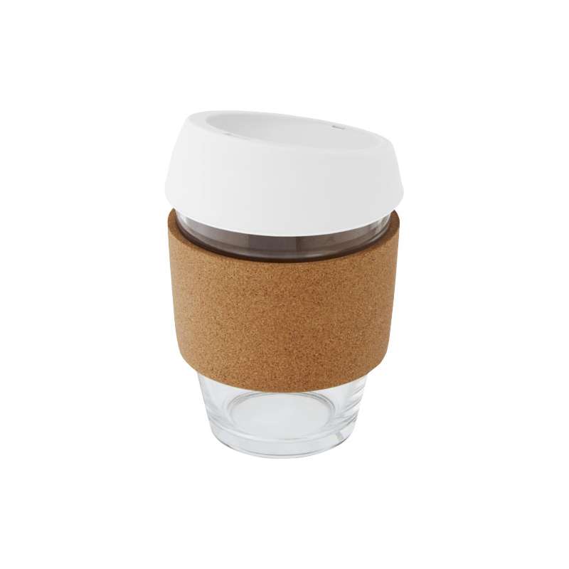 Bicchiere da 360 ml in vetro con impugnatura e coperchio - cod. P100665