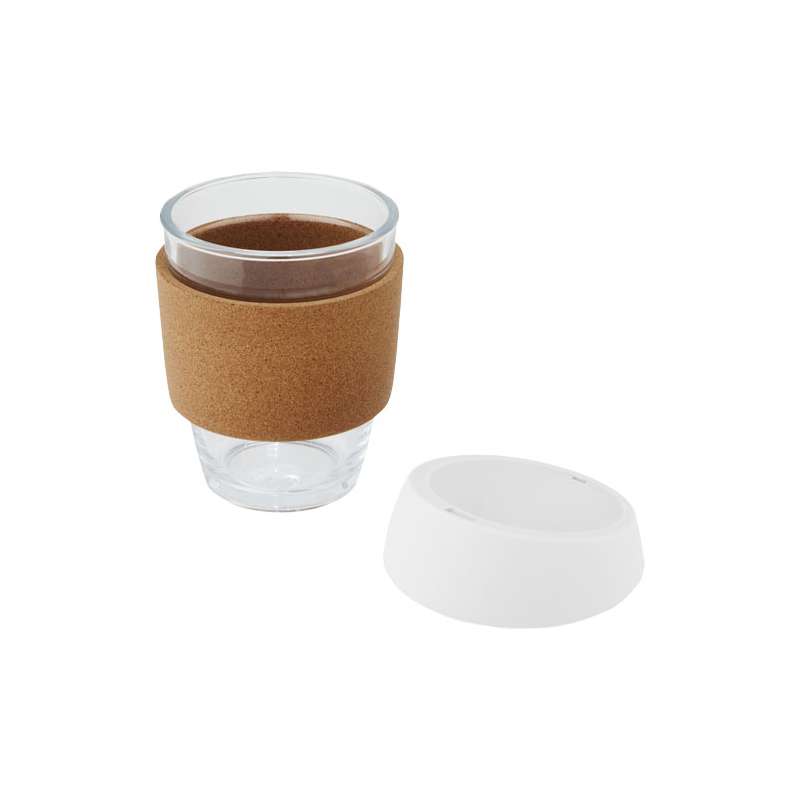 Bicchiere da 360 ml in vetro con impugnatura e coperchio - cod. P100665