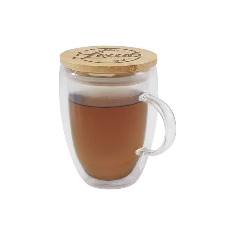 Tazza in vetro da personalizzare da 350 ml con coperchio in bambù - cod. P113418