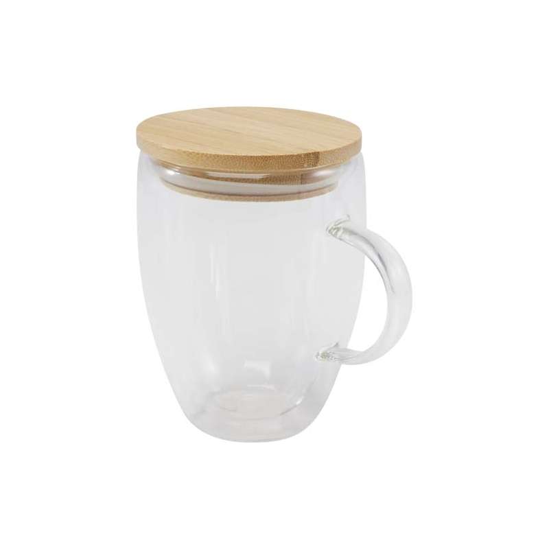 Tazza in vetro da personalizzare da 350 ml con coperchio in bambù - cod. P113418