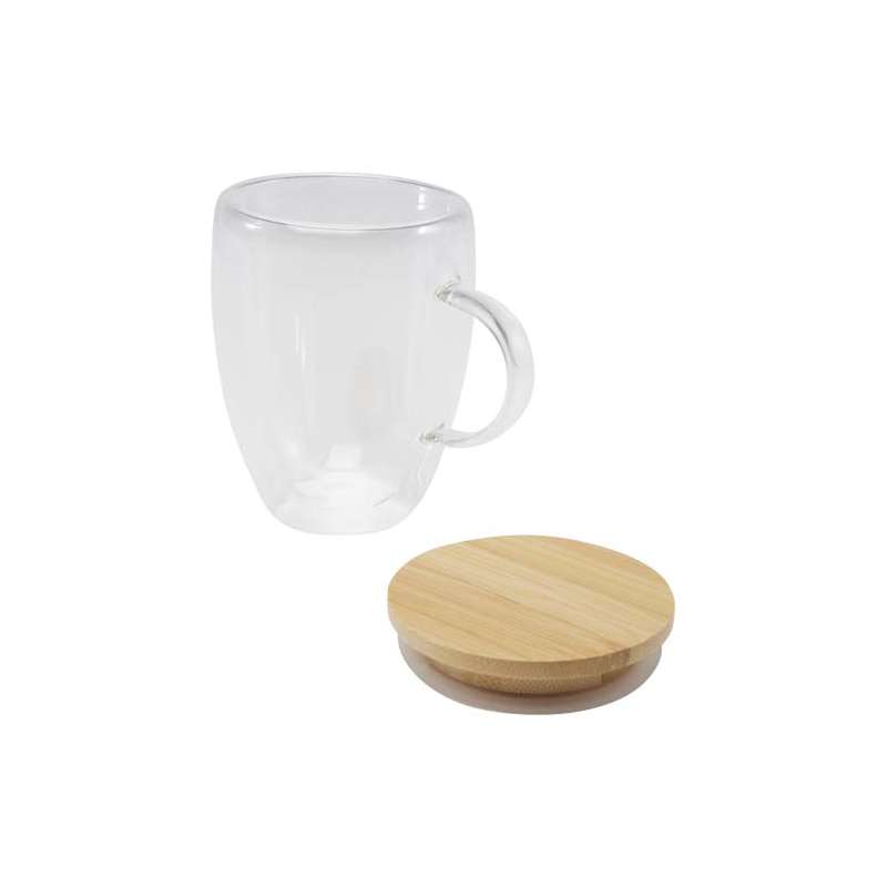 Tazza in vetro da personalizzare da 350 ml con coperchio in bambù - cod. P113418
