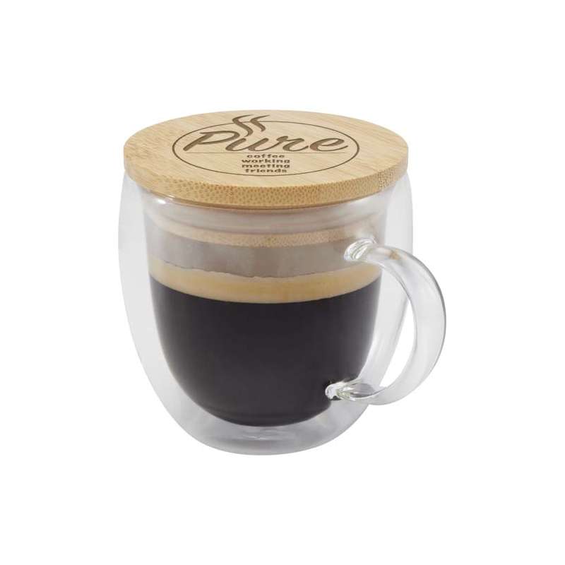 Tazza in vetro da 250 ml con coperchio in bambù - cod. P113419