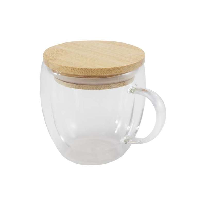 Tazza in vetro da 250 ml con coperchio in bambù - cod. P113419