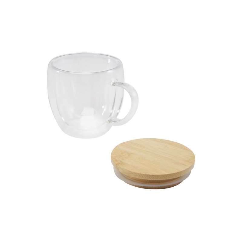 Tazza in vetro da 250 ml con coperchio in bambù - cod. P113419