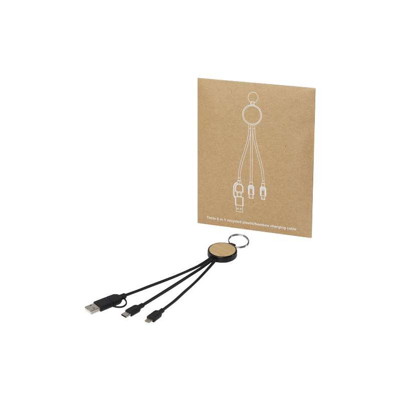 Cavo di ricarica 6 in 1 in plastica riciclata/bambù con portachiavi Tecta - cod. P124325