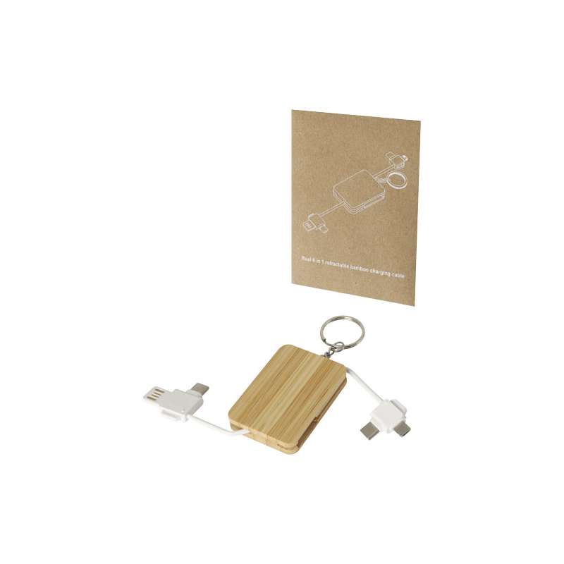 Cavo di ricarica con portachiavi in bambù 6 in 1 retrattile Reel - cod. P124329