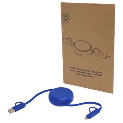 Cavo retrattile 5 in 1 da 100 cm in plastica riciclata e alluminio per la sincronizzazione dei dati e la ricarica - cod. P124420