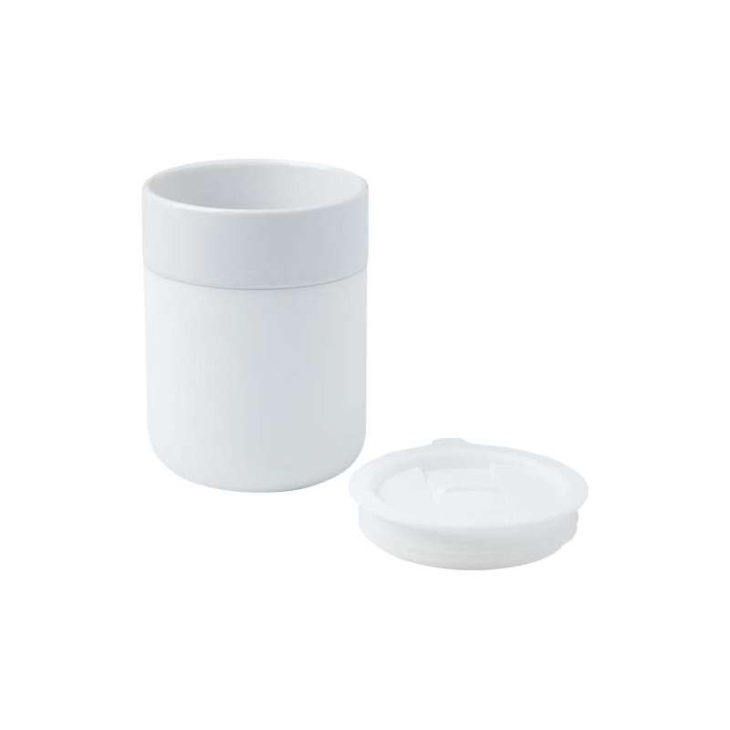 Bicchiere in ceramica con involucro in silicone e coperchio da 330 ml - cod. P100808
