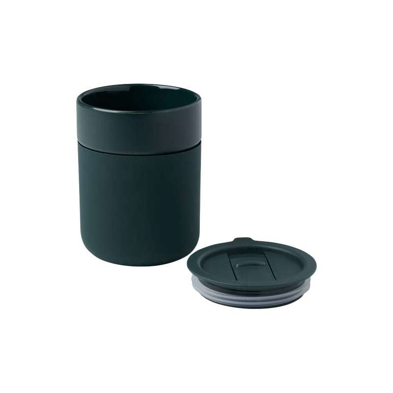 Bicchiere in ceramica con involucro in silicone e coperchio da 330 ml - cod. P100808