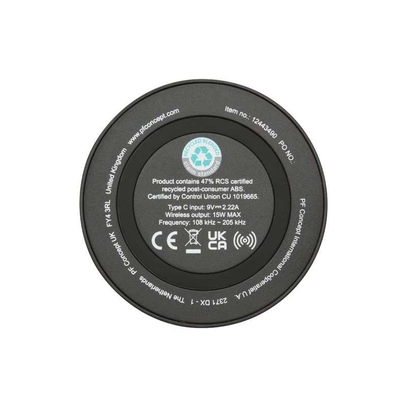 Stazione di ricarica wireless in plastica riciclata da 15 W Freal - cod. P124434