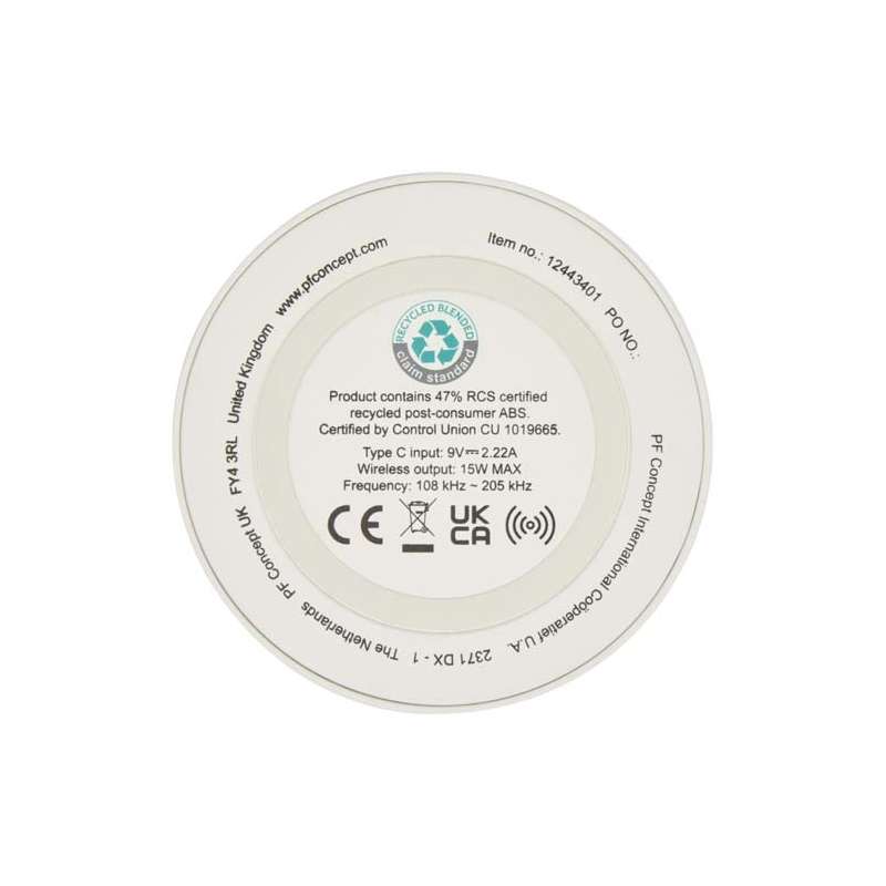 Stazione di ricarica wireless in plastica riciclata da 15 W Freal - cod. P124434