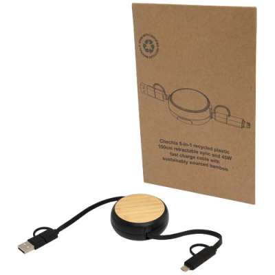 Cavo retrattile 5 in 1 in plastica riciclata da 100 cm per la sincronizzazione dei dati e la ricarica rapida da 4 - cod. P124419
