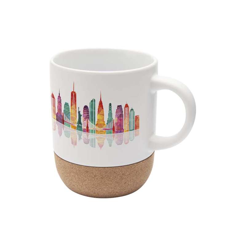 Tazze in ceramica personalizzabili da 300 ml con dettagli in sughero - cod. P100846