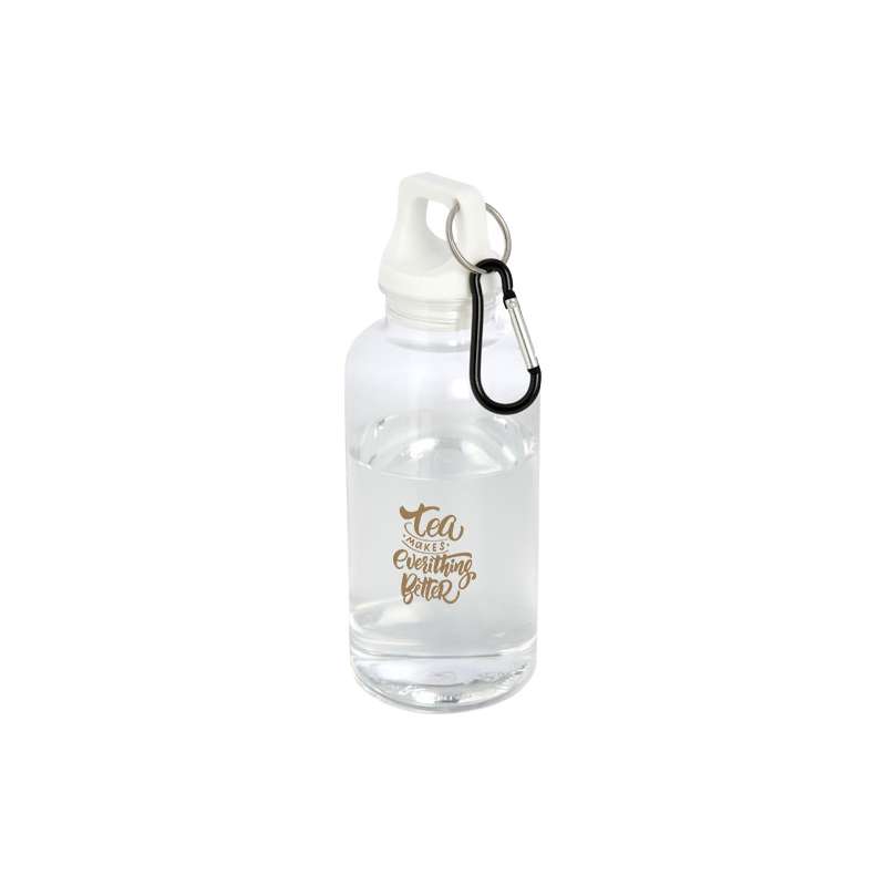 Borraccia in plastica riciclata da stampare con logo da 400 ml con moschettone - cod. P100778