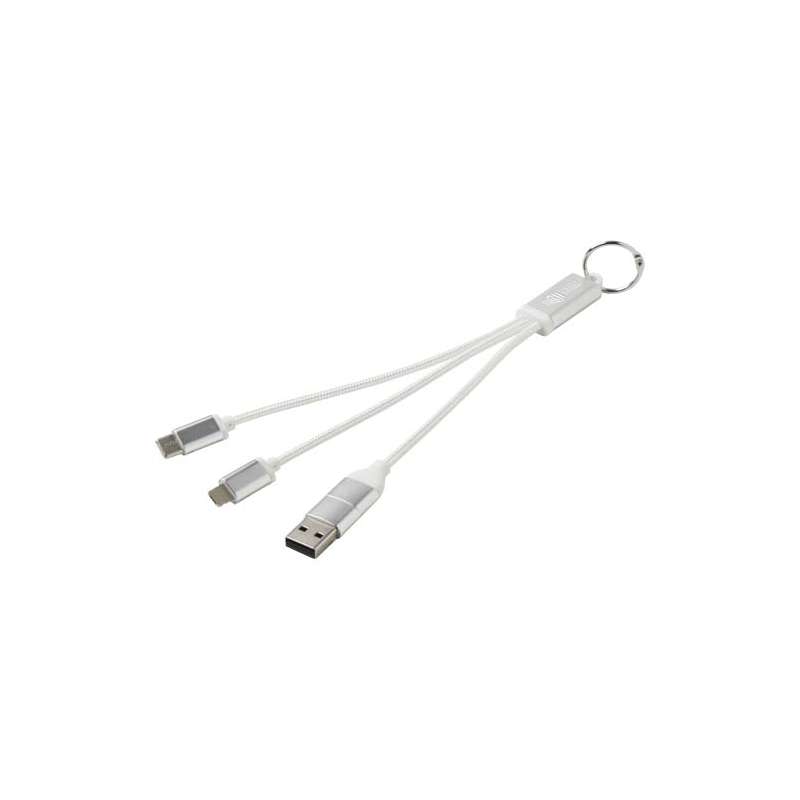 Cavo di ricarica in alluminio riciclato 4 in 1 con portachiavi Metal - cod. P124382