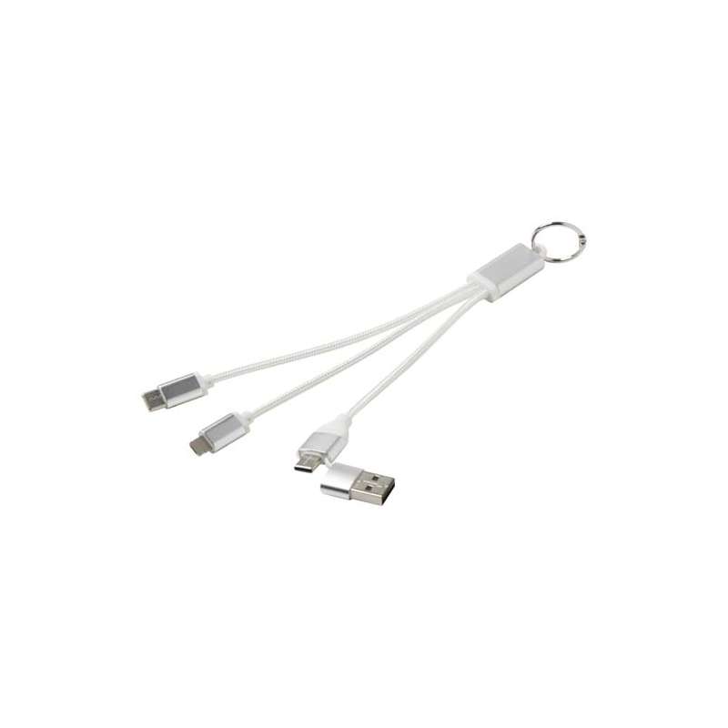 Cavo di ricarica in alluminio riciclato 4 in 1 con portachiavi Metal - cod. P124382
