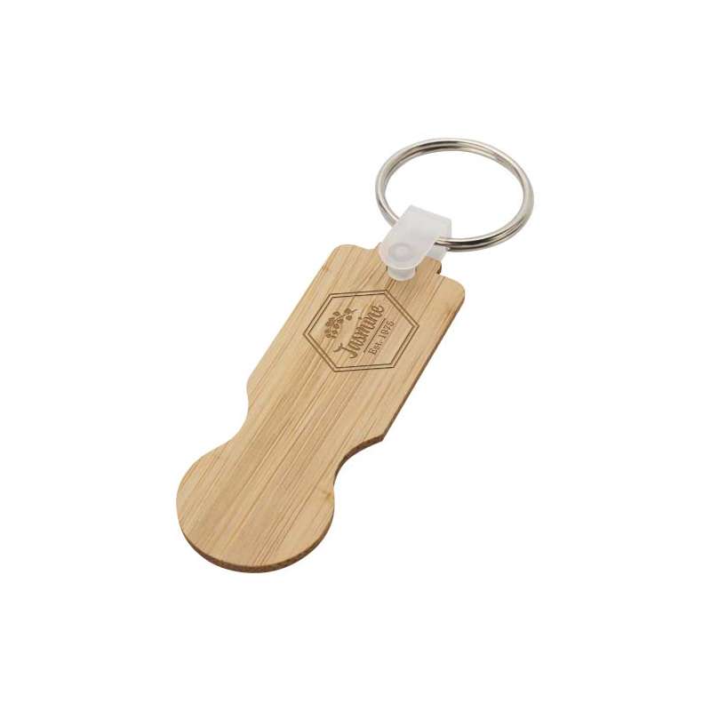 Portachiavi in bambù con gettone per carrello della spesa Ronan - cod. P104593