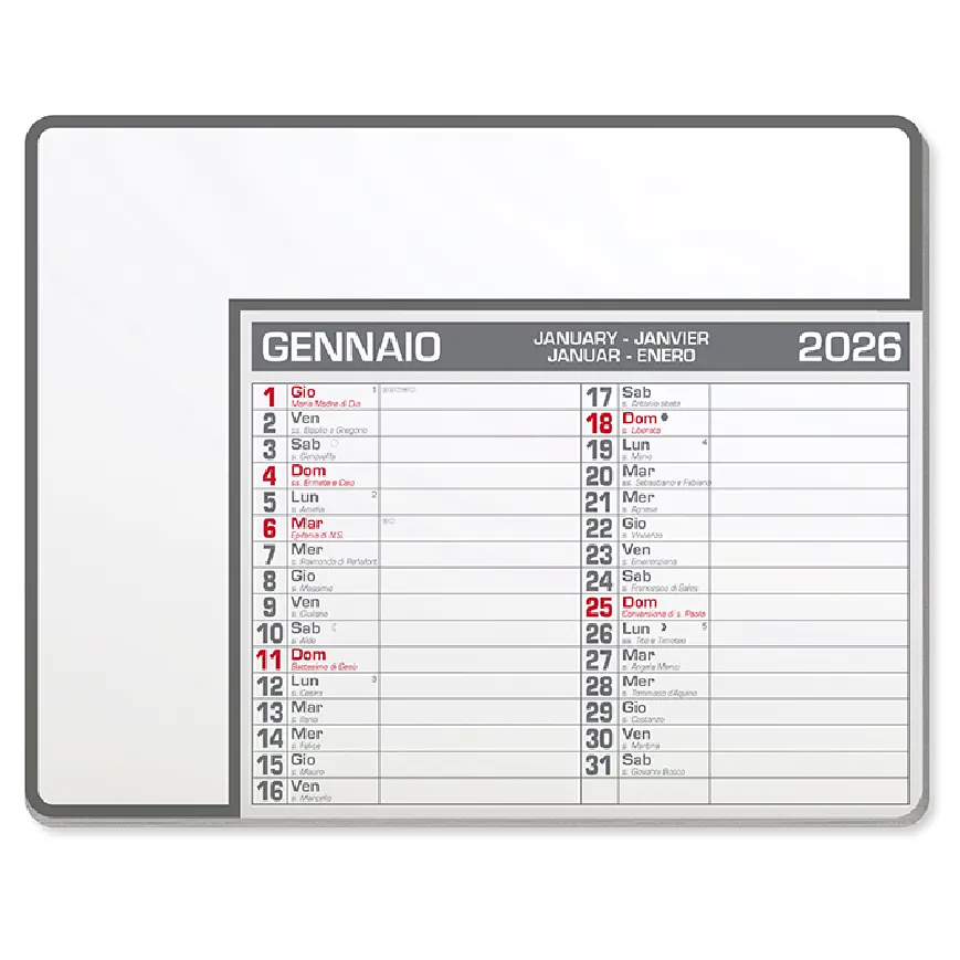 Tappetino mouse calendario - Calendar pad edge cod. PA782