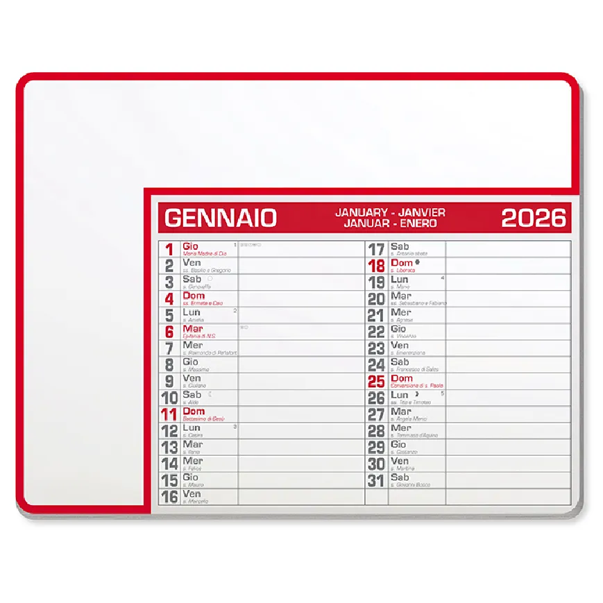Tappetino mouse calendario - Calendar pad edge cod. PA782