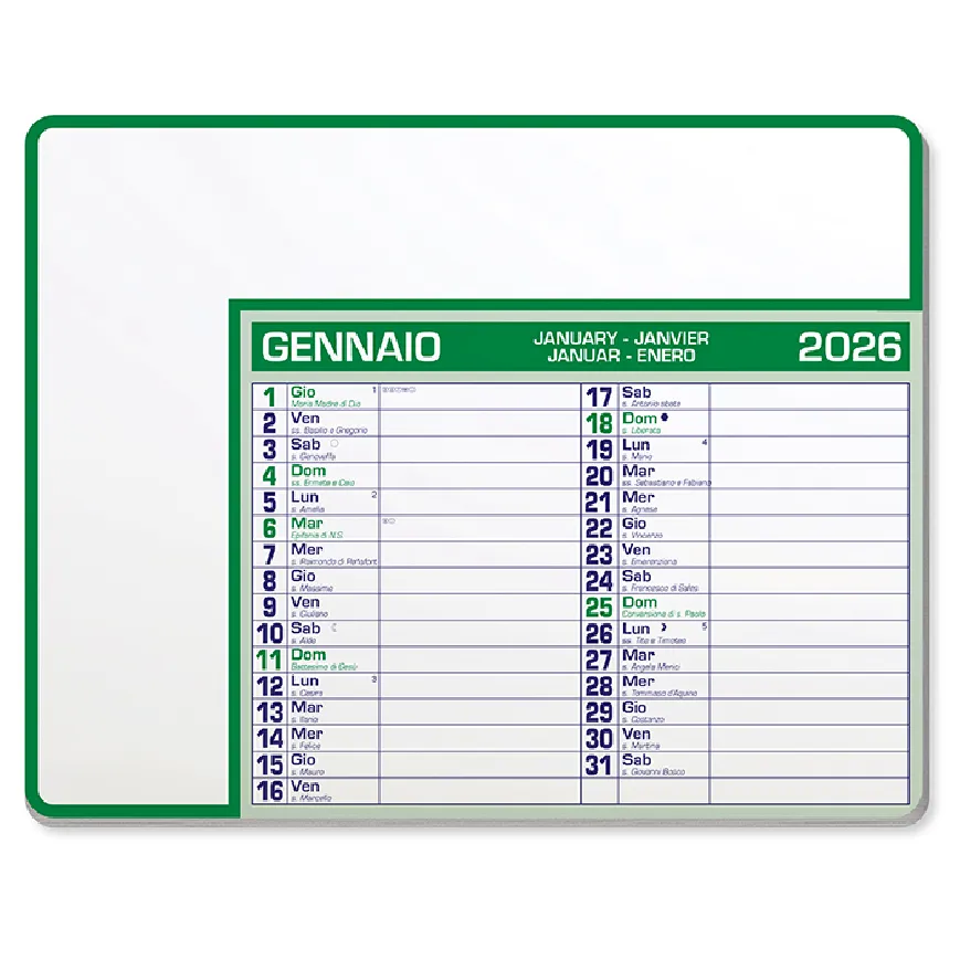 Tappetino mouse calendario - Calendar pad edge cod. PA782