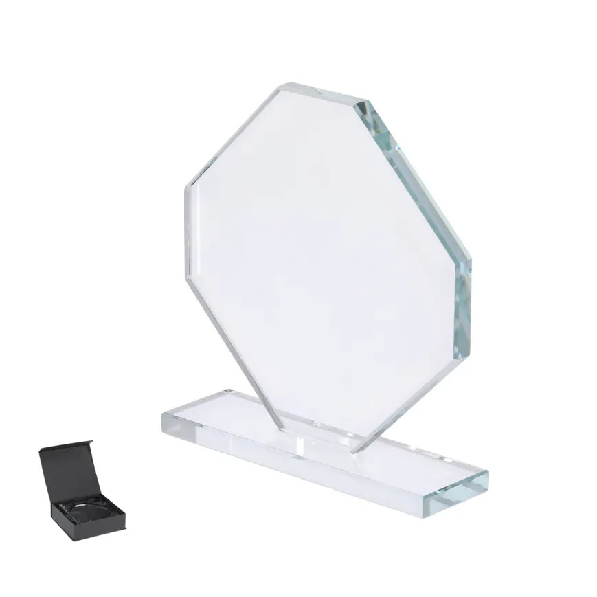 Placca trofeo in vetro ottagonale con supporto - cod. MK-22218